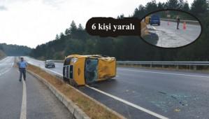 Otomobil devrildi; 6 ki�i yaral�