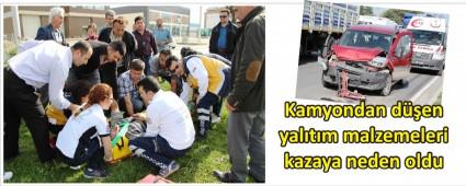 Kamyondan d��en malzeme kaza yapt�rd�