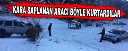 KARA SAPLANAN ARACI B�YLE KURTARDILAR