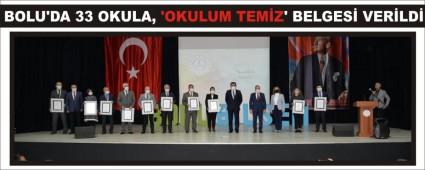 BOLU\'DA 33 OKULA, �OKULUM TEM�Z\' BELGES� VER�LD�