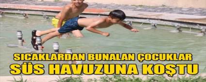 SICAKLARDAN BUNALAN �OCUKLAR, S�S HAVUZUNA KO�TU